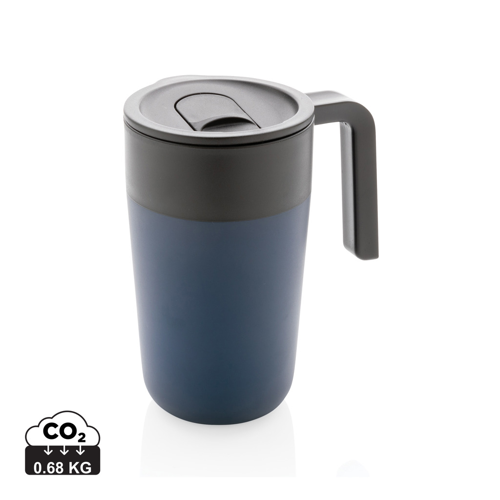 Mug publicitaire inox et PP recyclé avec poignée 480 ml Bleu marine